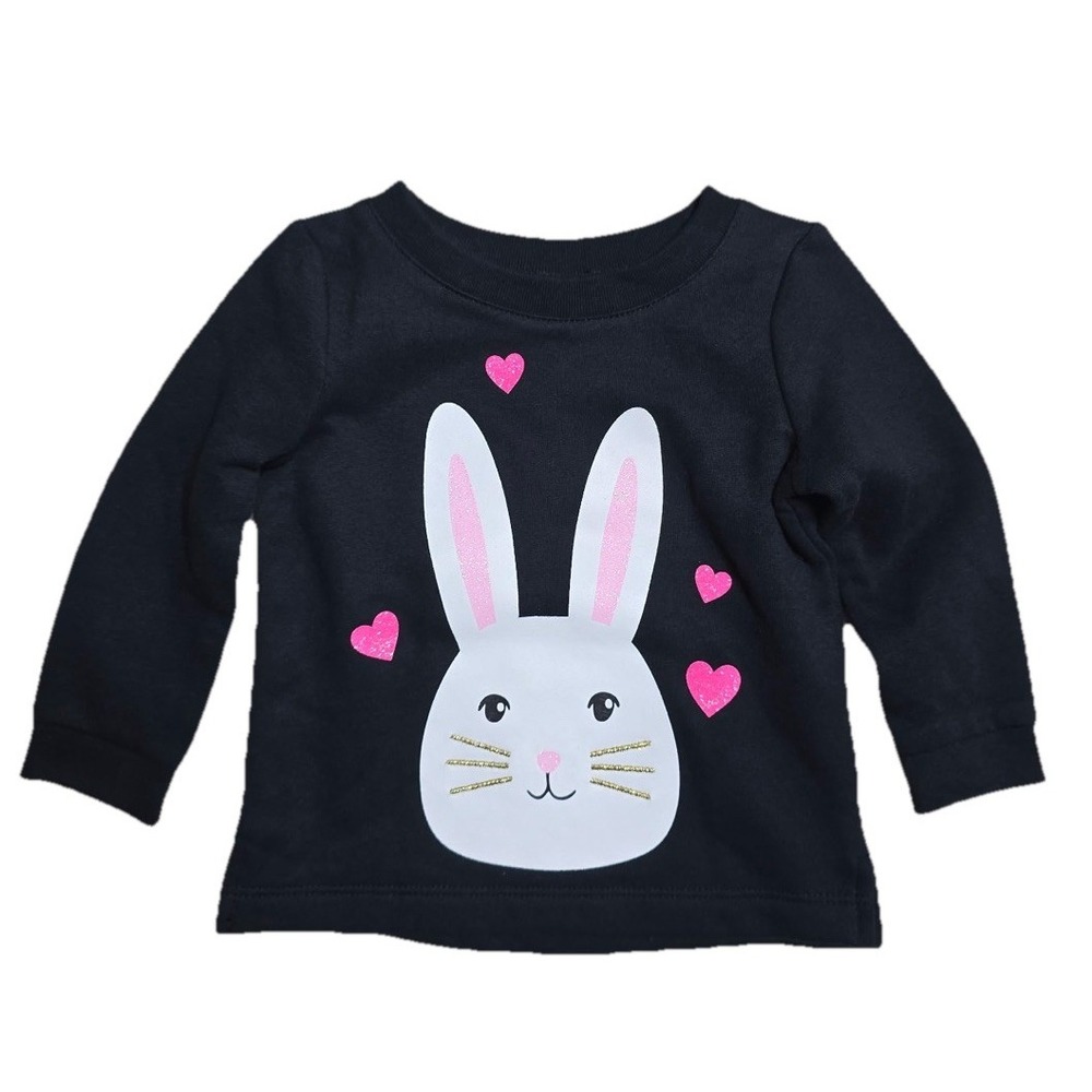 Carter's Bunny Sweatshirt Toddlers Girls 12m‎ Black Fleece Hearts NEW